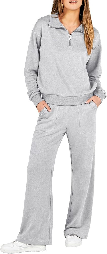 ANRABESS Women 2 Piece Outfits Half Zip Sweatshirt & Wide Leg Pants Sweatsuit Lounge Set 2023 Fal... | Amazon (US)