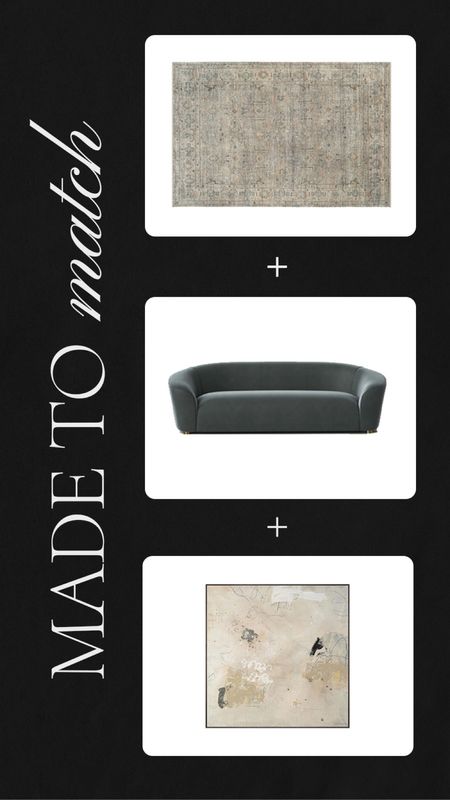 Living room rug, sofa, art combinations. These combos are made to match! Contemporary transitional living room design