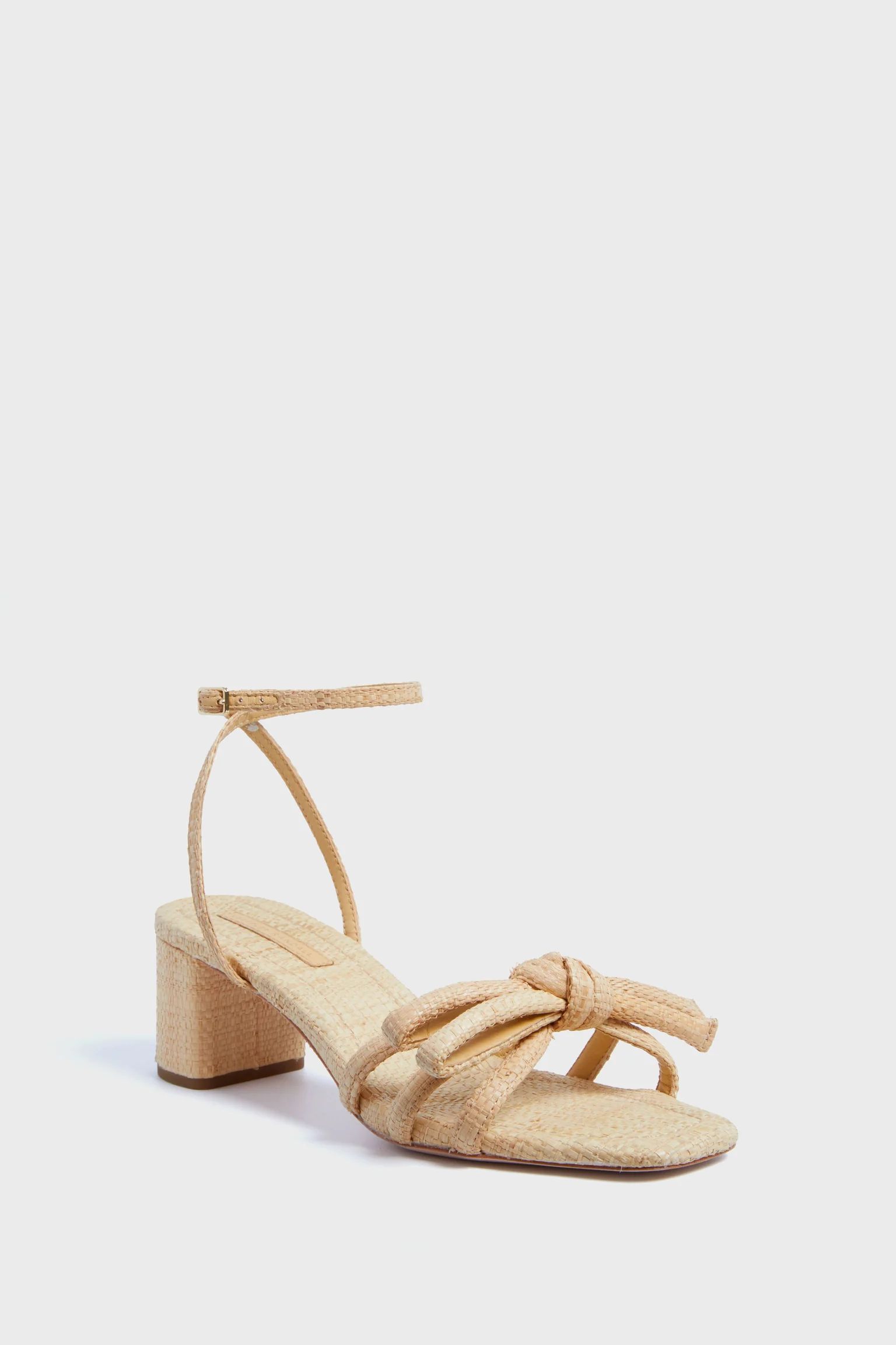 Natural Straw Mikel Mid Heel Bow Sandal | Tuckernuck (US)