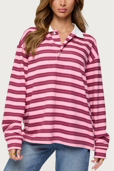 Edikted Maureen Striped Polo Sweatshirt | Urban Outfitters (US and RoW)