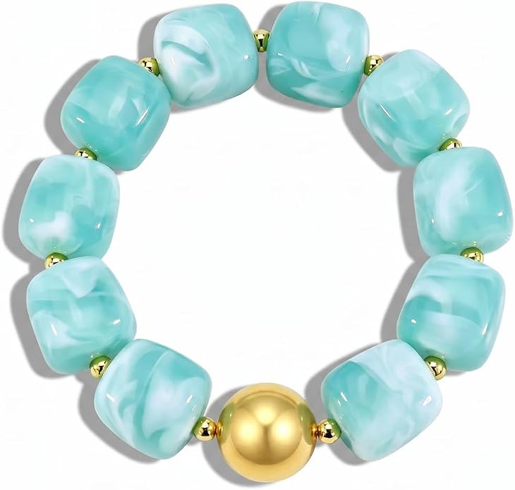 Chunky Beaded Bracelets for Women Trendy Acrylic Resin Colorful Beads Bracelets Boho Adjustable S... | Amazon (US)