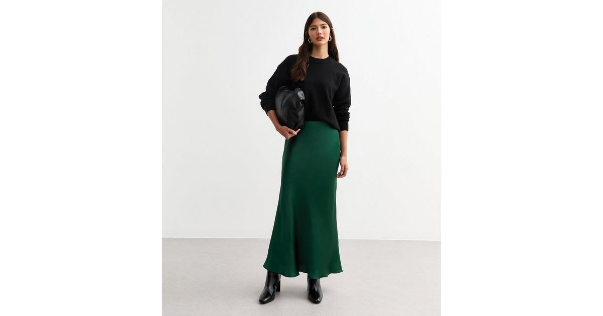 Green Satin Midi Skirt | New Look | New Look (UK)