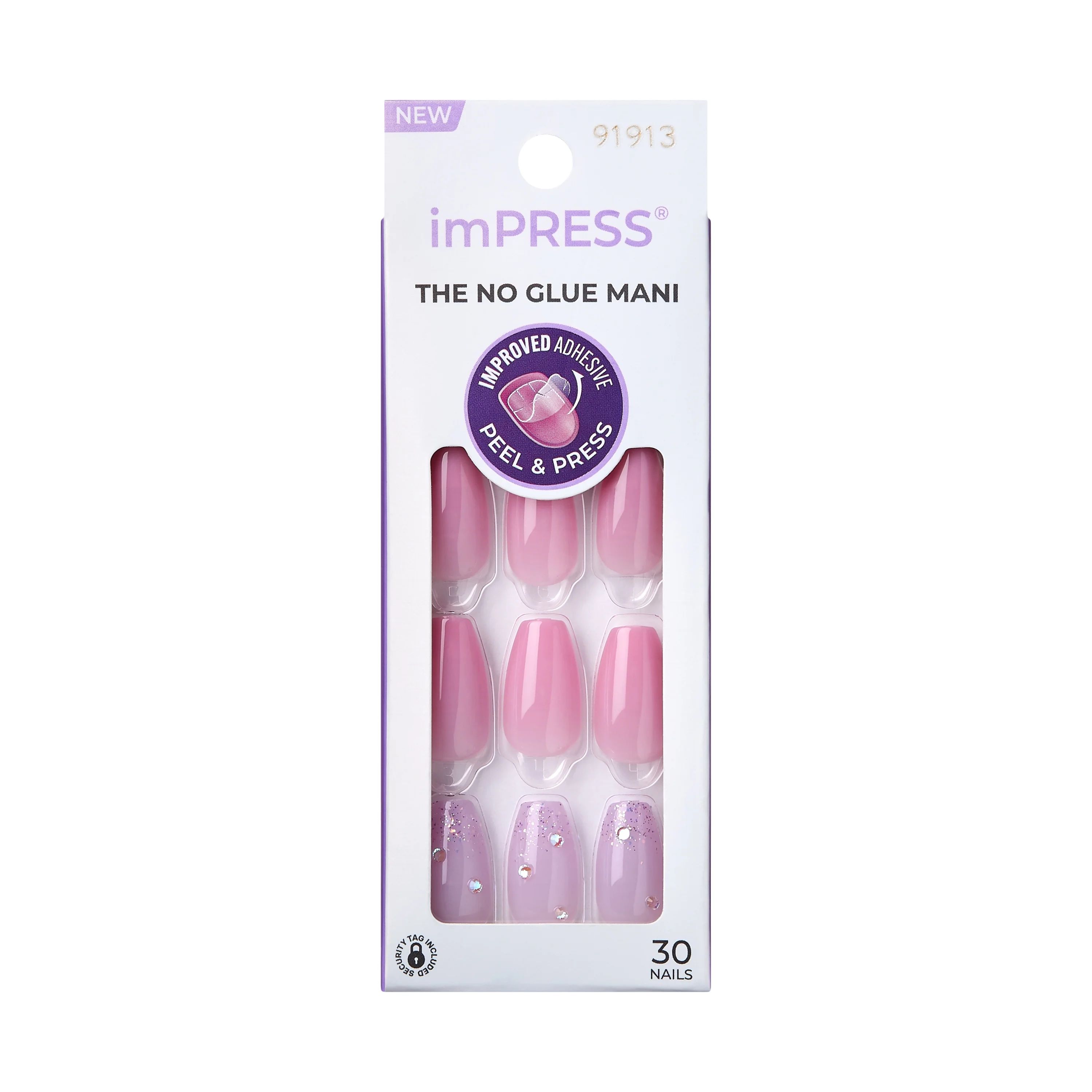 KISS imPRESS No Glue Needed Press-on Nails, Design, Moonlit, Pink, Medium Coffin, 34 count | Walmart (US)
