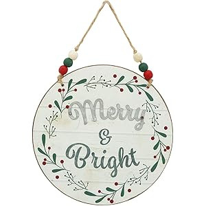 Merry and Bright Christmas Wall Hanging Ornaments, Rustic Farmhouse Wood and Metal Round Holiday ... | Amazon (US)