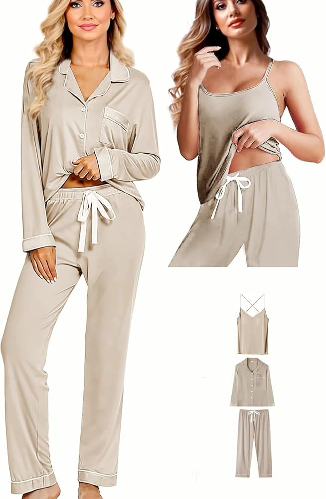 WJing Yi Jia 3Pcs Knit Pajamas Set For Women XS-4XL Womens Soft Pajama Sets Sexy Cami Pj Sets Sle... | Amazon (US)