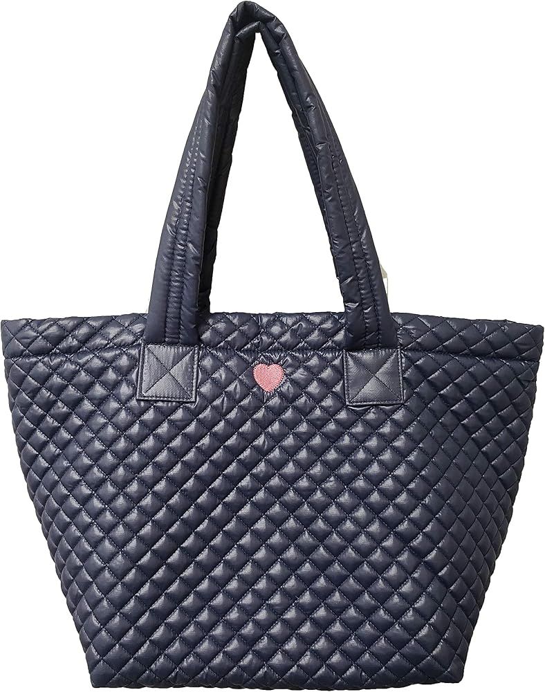 Love Heart Embroidery Comfortable Light weight Quilted Navy Tote Bag with Pouch water repellent | Amazon (US)