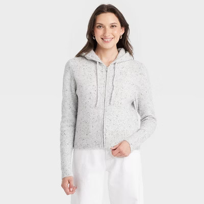 Women's Cozy Knit Zip-Up Hoodie Pullover Sweater - Universal Thread™ Light Gray S | Target