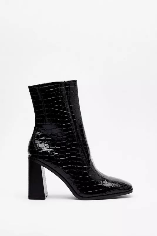 Croc Flare Heeled Ankle Boots | Nasty Gal (US)
