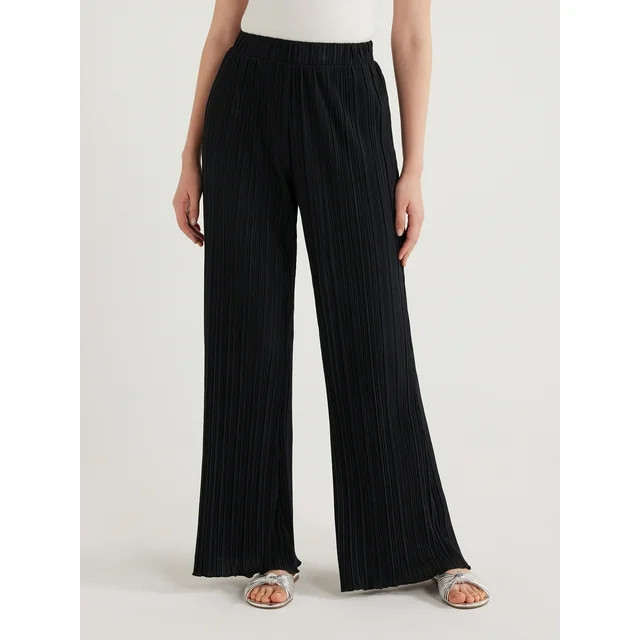 Scoop Women’s Crinkle Knit Wide Leg Pants, Sizes XS to XXL | Walmart (US)