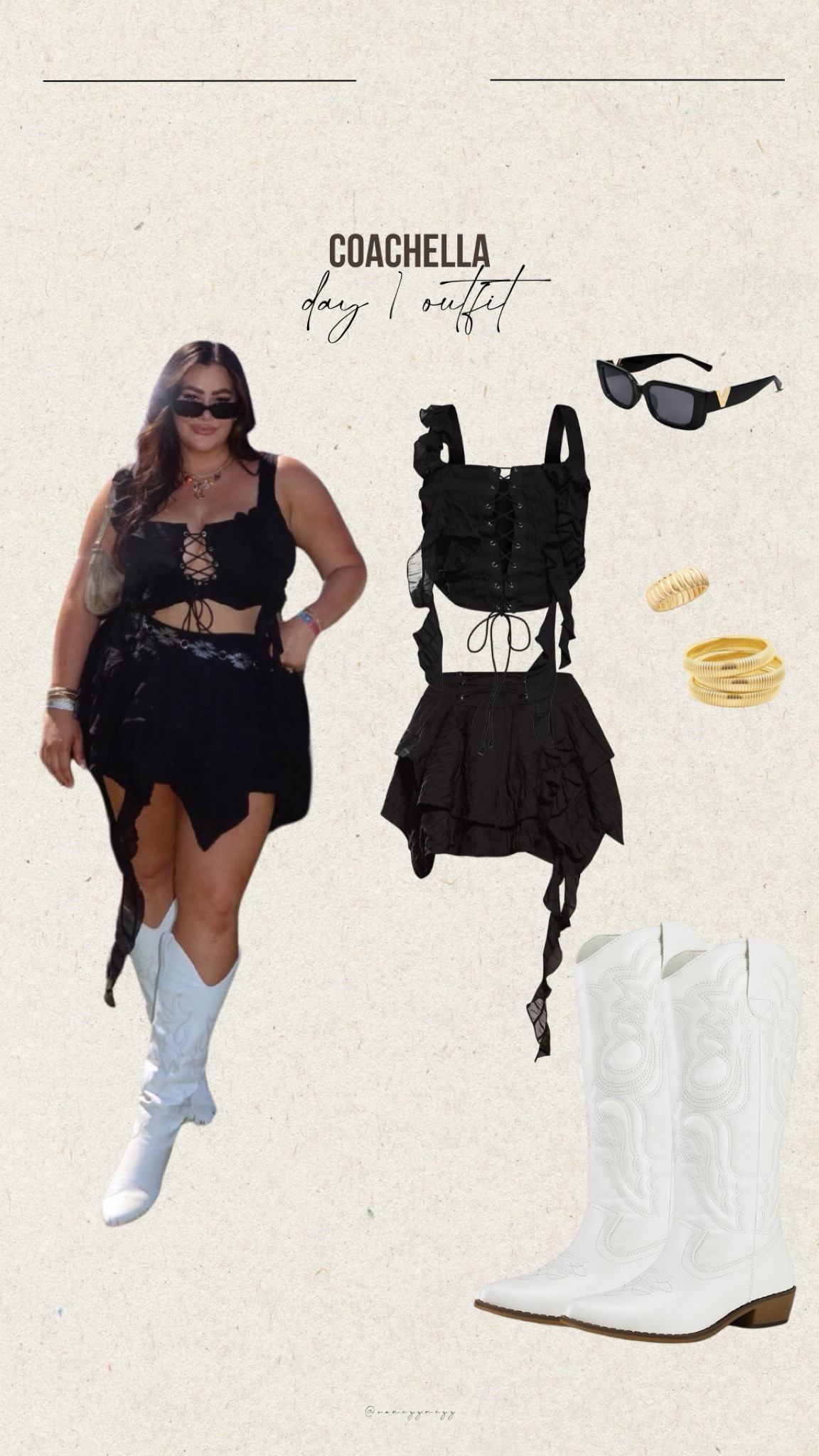 Coachella outfit day 1!!🤍

Midsize festival outfit inspo. Coachella outfit. Matching black set. Skirt set. Cowboy boots.

#LTKstyletip #LTKFestival #LTKmidsize