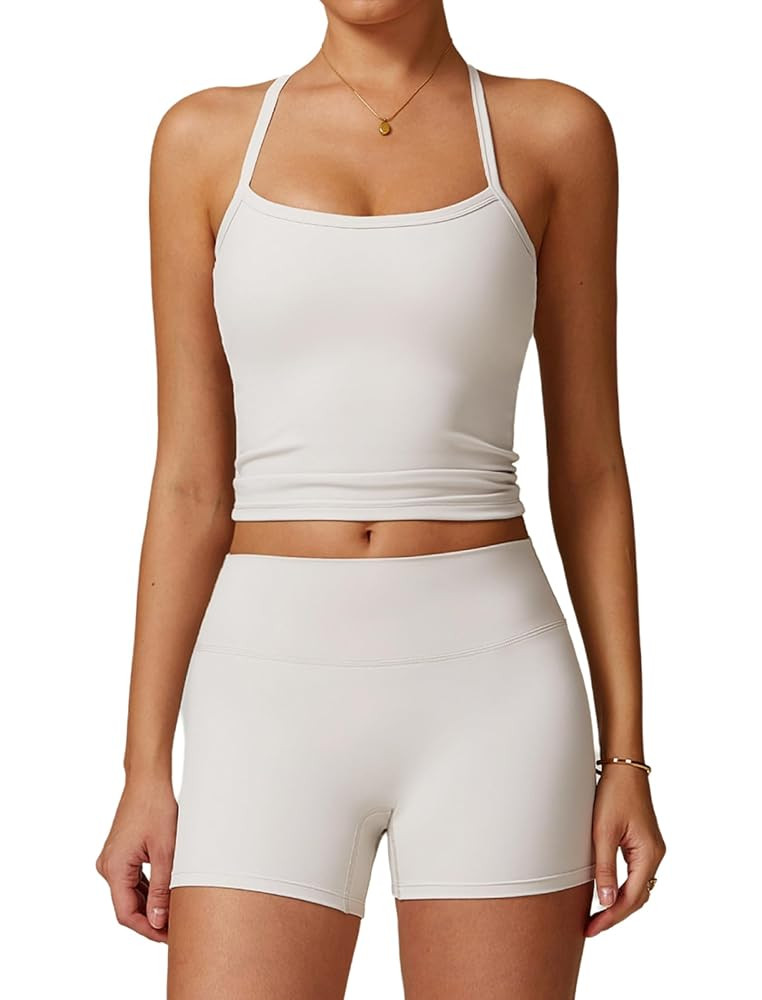 Two Piece Workout Sets For Women Tank Top Matching High Waist Booty Lifting Shorts Gym Yoga Activ... | Amazon (US)