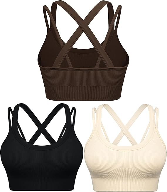 WANAYOU Sports Bras for Women High Support Ribbed Strappy Running Sports Bra Criss Cross Back Wor... | Amazon (US)