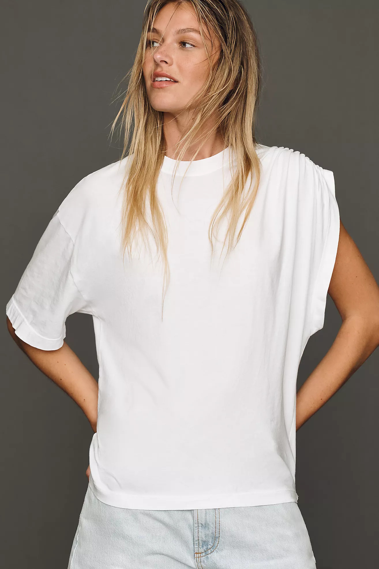 AGOLDE Roma 100% Cotton Ruched Shoulder Tee | Anthropologie (US)