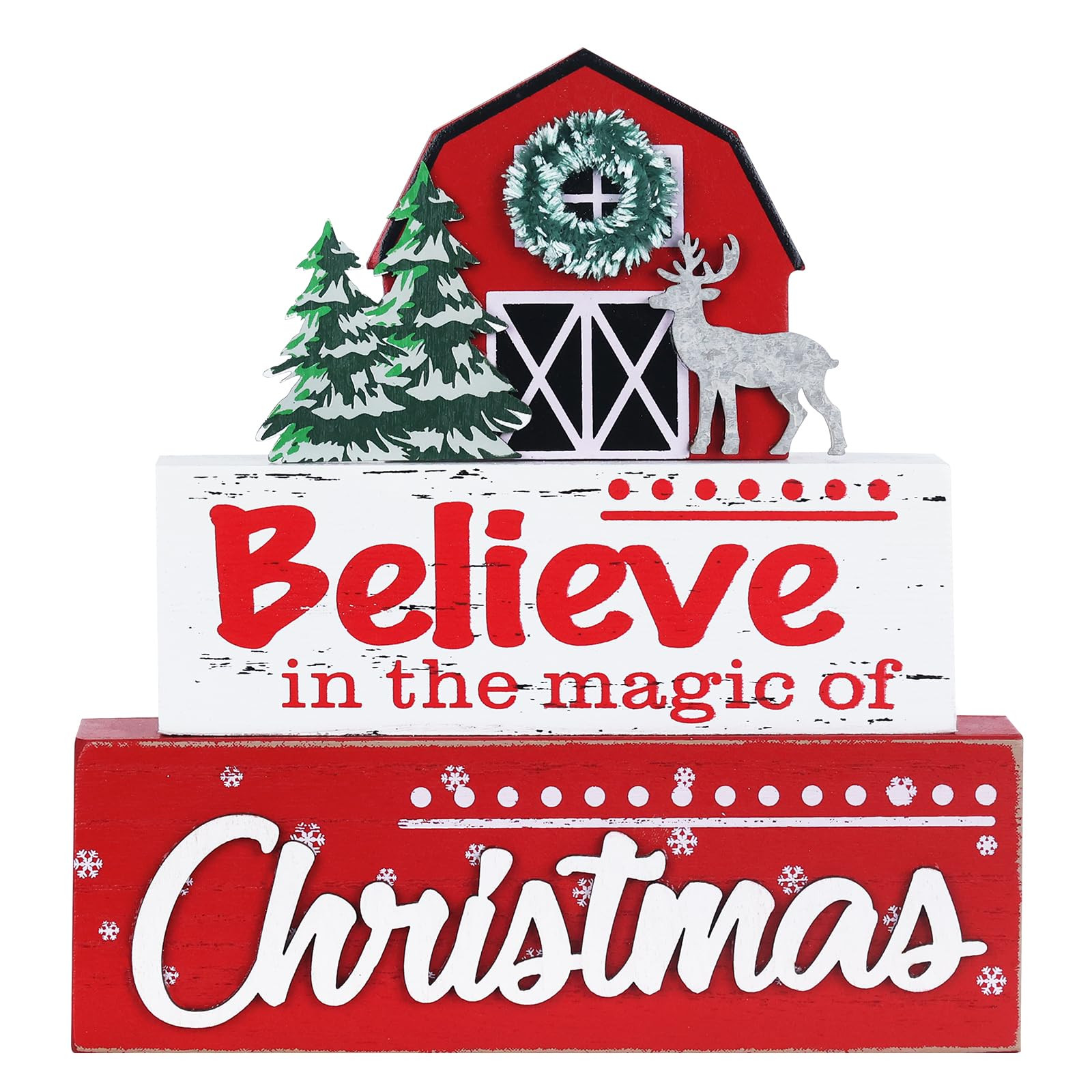 MEETYAMOR Christmas Decor, Large Size 3-Layered Wood Block with 'Believe' Sign - Farmhouse Rustic... | Amazon (US)