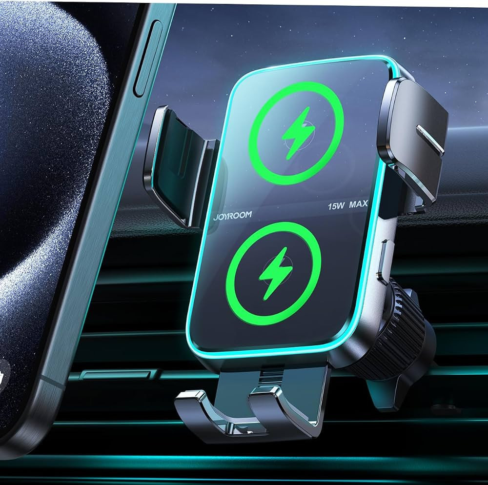 Wireless Car Charger Phone Mount: Dual Coil Joyroom LED Qi 15W Cell Phone Fast Charging Vent Hold... | Amazon (US)