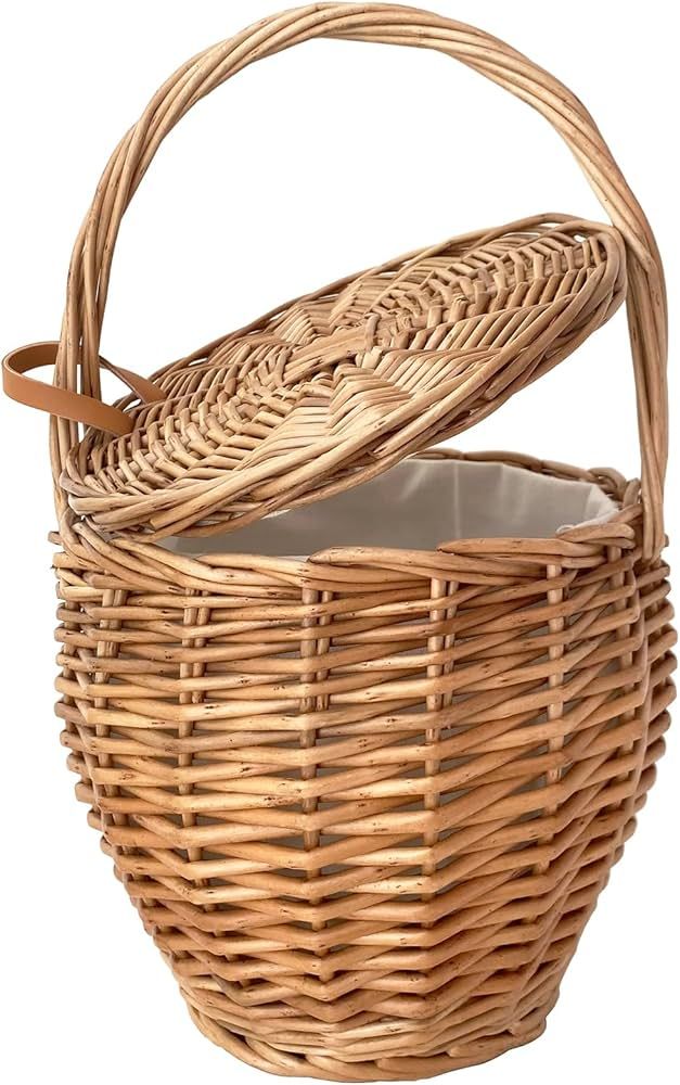 UPTALY 1 pcs Natural Willow Wicker Handbag with Lid (7.9'' x 13.4''), Handcrafted, Retro Bucket B... | Amazon (US)