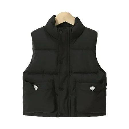 Krdevn Children s Down Cotton Vest Children s Autumn And Winter Stand Up Collar Cotton Vest Boys And Girls Wear Baby Warm Vest Toddler Coats for Girls -Black 9-10 Years | Walmart (US)