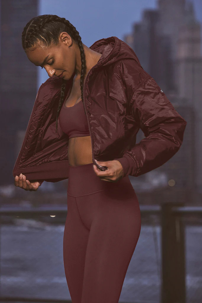 Ripstop Cropped Cosmo Zip Up Hoodie - Cherry Cola | Alo Yoga