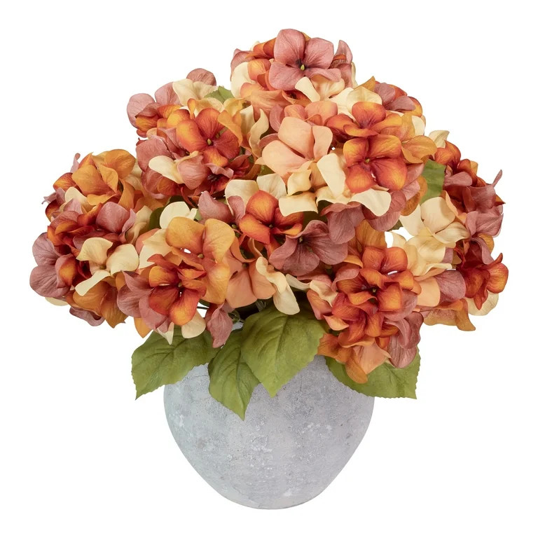 18-inch Artificial Silk Orange & Cream Hydrangea Fall Bush, for Indoor Use, by Mainstays | Walmart (US)