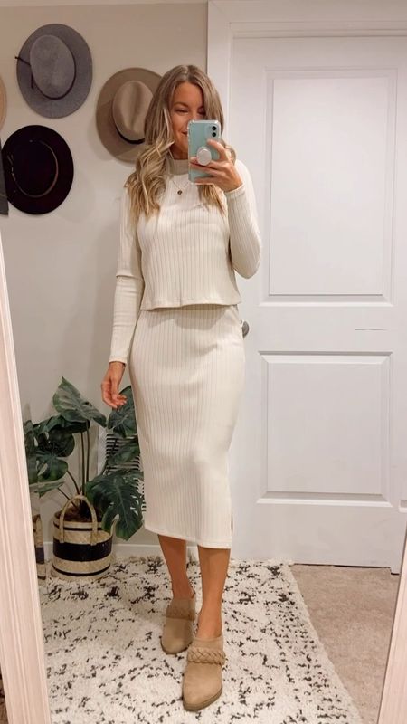 Ribbed knit matching set from Old Navy, 50% off right now! I am wearing XS in the top and S petite in the skirt (I’m 5’1”) - see my last post for how I styled it on a cool/cold day. I will also add an inexpensive shapewear option - lightweight and comfortable- in case a light-colored fitted skirt scares you. (Skirt is not sheer but it’s nice to smooth away any underwear lines)

The top & skirt also come in a camel/tan color.

#LTKstyletip #LTKSeasonal #LTKsalealert