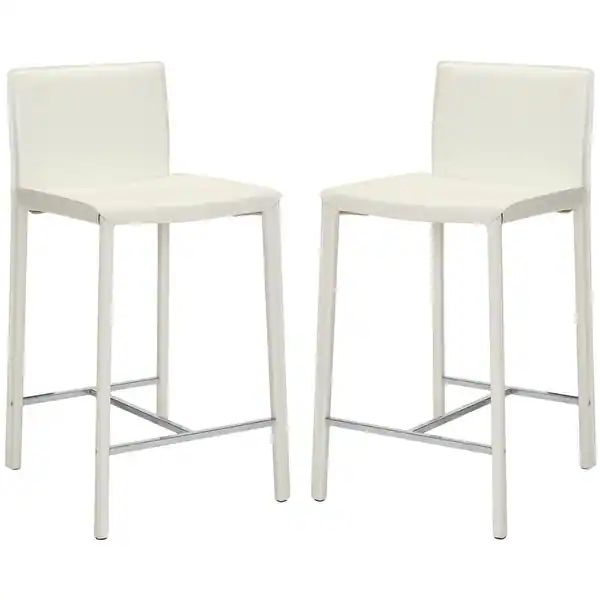 SAFAVIEH Mid-Century 26-inch Park Ave White Counter Stool (Set of 2) - 18.3" x 19.7" x 35.4" | Bed Bath & Beyond