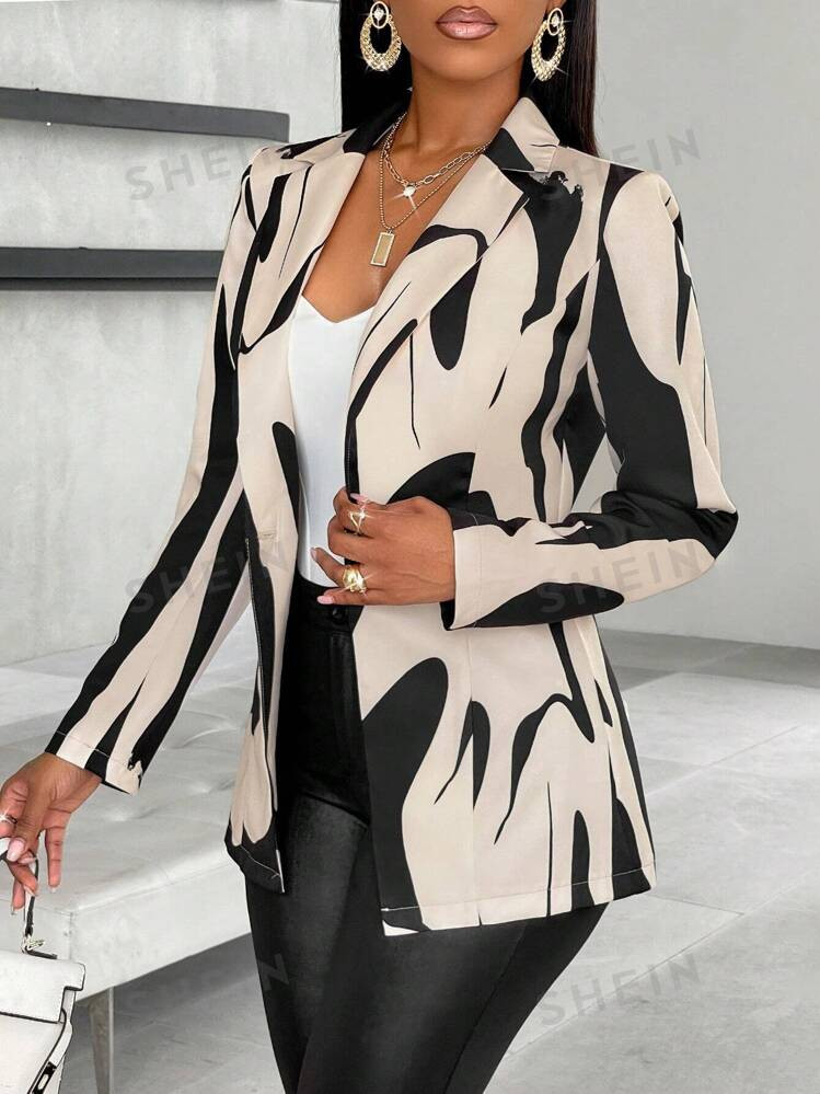 SOLERSUN Random Floral Allover Print Single-Breasted Waist Cinching Blazer | SHEIN
