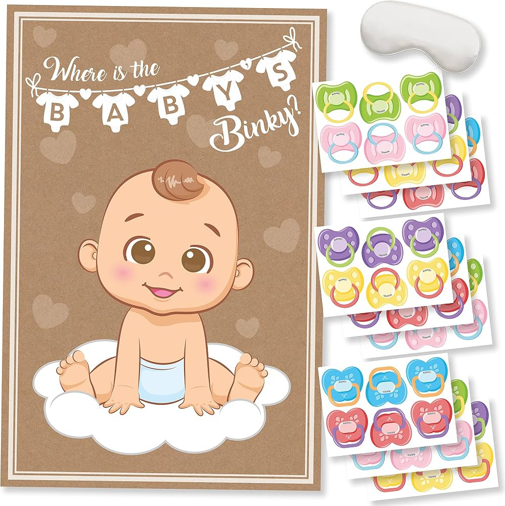 Party Hearty Pin The Pacifier on The Baby Game, Where is The Baby’s Binky, Baby Shower Games, F... | Amazon (US)