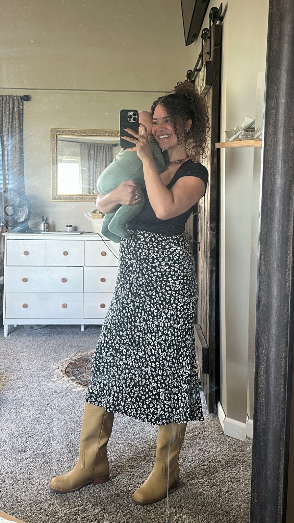 this skirt has been a favorite for forever 🖤!! pre pregnancy, pregnant, & now postpartum + these boots make this a fun early fall outfit 🍁

#LTKSeasonal #LTKShoeCrush #LTKStyleTip
