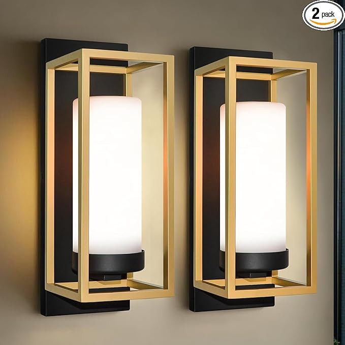 ALVIME Modern Outdoor Wall Lights 2 Pack, Brushed Gold & Matte Black Exterior Sconce, Waterproof ... | Amazon (US)