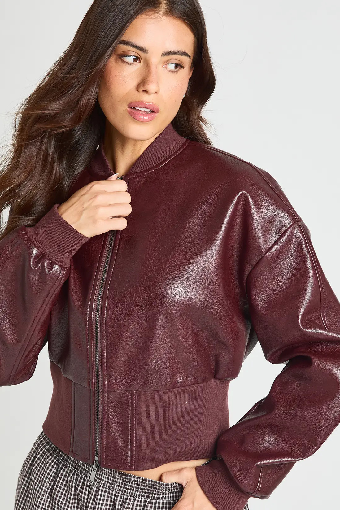 Burgundy Faux Leather Bomber Jacket | Boohoo | Boohoo.com (UK & IE)