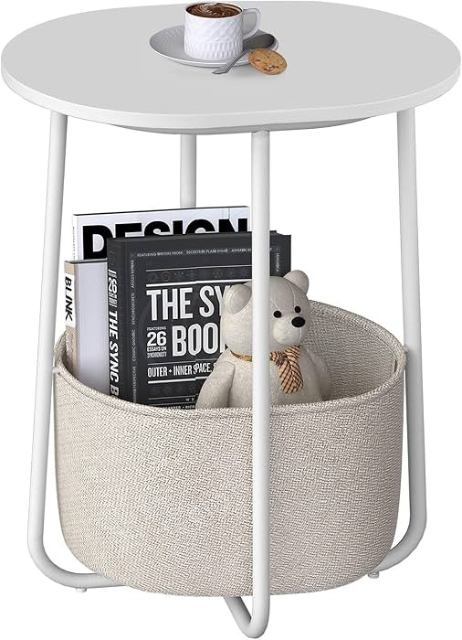 TUTOTAK Small Side Table, Oval End Table, Night Stand, Bedside Table, Sofa Table with Cloth Stora... | Amazon (US)