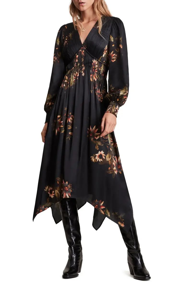 AllSaints Estelle Avifauna Silk Blend Long Sleeve Dress | Nordstrom | Nordstrom