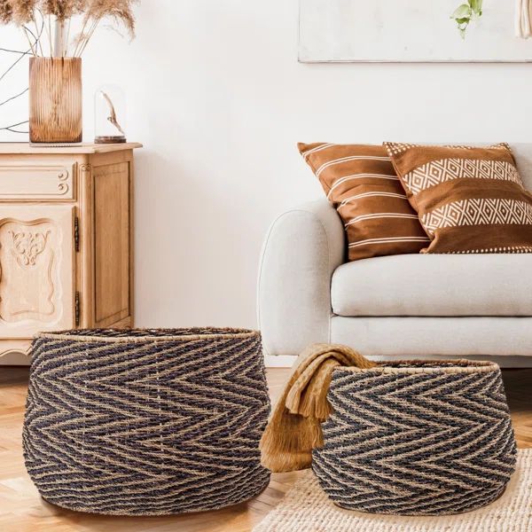 Handwoven Chevron Patterned Seagrass 2 Piece Wicker Basket Set | Wayfair North America