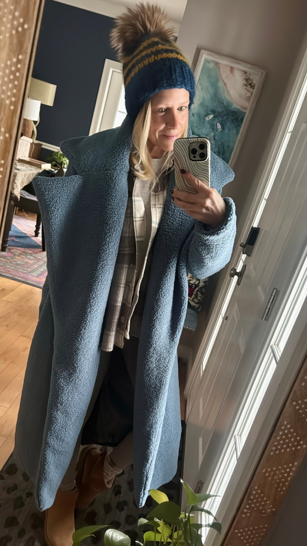 Blue teddy coat
Cozy leggings 

#LTKootd #LTKmomlife #LTKOver40