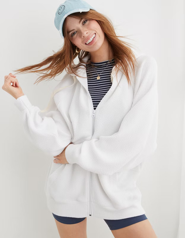 Aerie Wonder Full Zip Textured Hoodie | Aerie