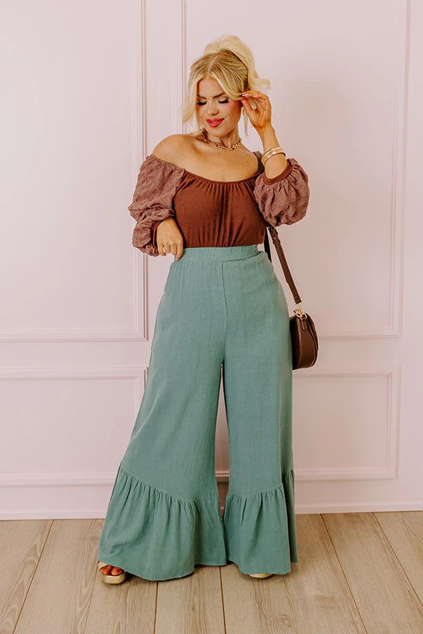 The Kenzo High Waist Linen-Blend Trousers In Light Teal Curves • Impressions Online Boutique | Impressions Online Boutique
