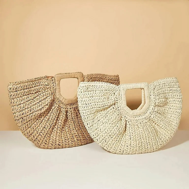 HLSOHJP Summer Woven Straw Bag Moon Large Capacity Purse and Handbag For Women Beach Basket Bags ... | Walmart (US)