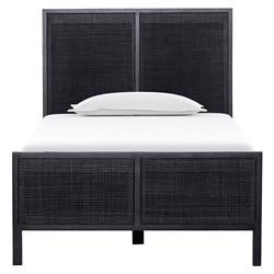Rhian Coastal Beach Black Woven Cane Black Mango Wood Bed - Twin | Kathy Kuo Home