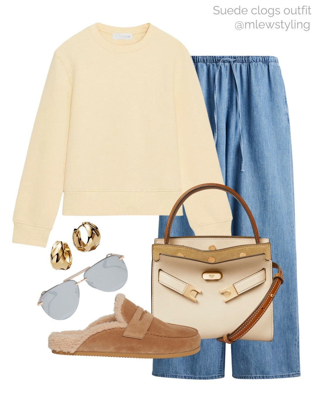 Comfy fall outfit with suede clogs
💛

Tags: Zara new in butter yellow sweatshirt, H&M drawstring jeans, Tory Burch bag via Nordstrom, aviator sunglasses, autumn outfit, everyday outfit, back to school, Paige shearling flats 

#LTKShoeCrush #LTKStyleTip #LTKItBag