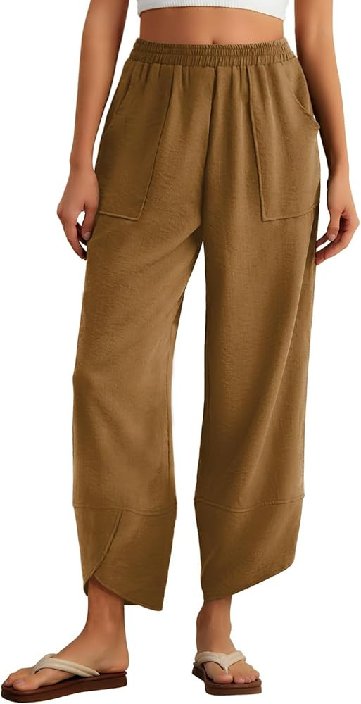 Feiersi Womens Baggy Wide Leg Pants Elastic Waisted Casual Palazzo Harem Pants Summer Beach Trous... | Amazon (US)