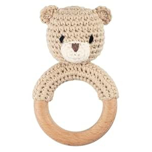 Joliecraft Safari Animals Wooden Baby Rattle Toys Stuffed Crochet Rattle with Teether Ring for Ne... | Amazon (US)