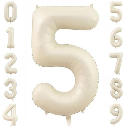 Cream Number 5 Balloons,40 Inch 5 Balloons Giant Helium Foil Mylar Beige 5 Balloon Number for Birthday Party Anniversary Decorations | Amazon (US)