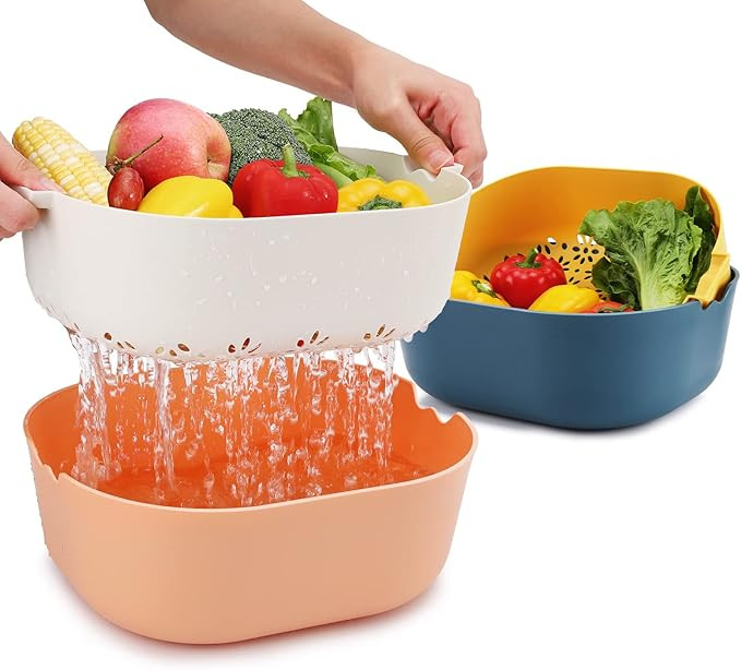 MASJENBU 2 Packs Strainers and Colanders Bowl Set, Sturdy Kitchen Sink Strainer for Fruit and Veg... | Amazon (US)