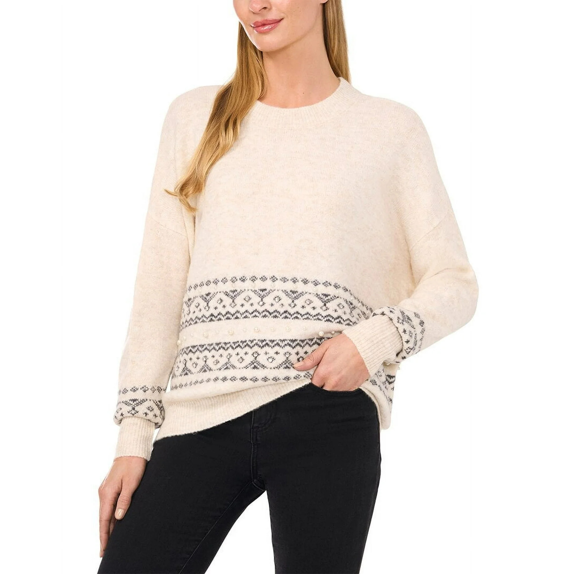 CeCe womens  Fairisle Pearl Stripe Pullover Sweater, xs | Walmart (US)