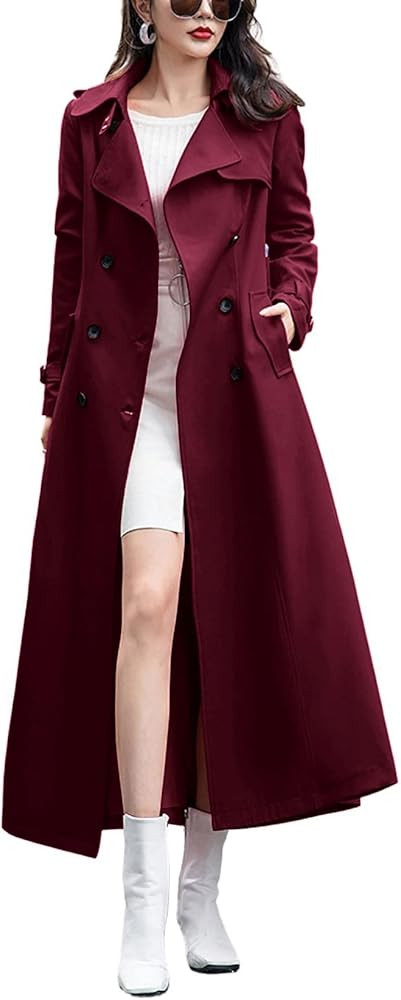 chouyatou Women's Fall Dressy Office Double Breasted Maxi Long Trench Coat Overcoat | Amazon (US)