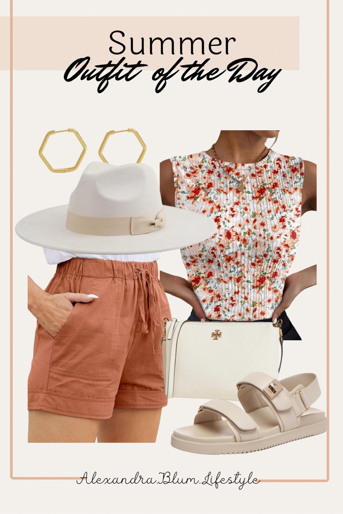 Summer Outfit of the Day! Linen shorts, floral tank, fedora hat, strap sandals, gold hexagon earrings! 

#LTKShoeCrush #LTKFindsUnder50 #LTKStyleTip