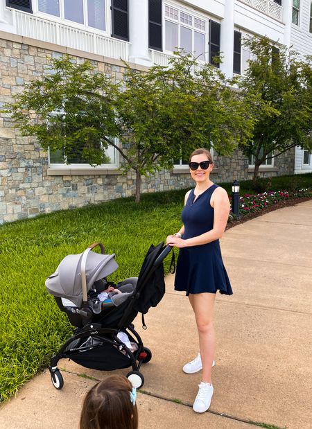 Mom on the go! Loving this nursing friendly active dress with zipper in the front. This car seat and travel stroller has been a game changer with easy to use adapters! 

Postpartum. Nursing friendly. Baby travel. Baby stroller. Infant car seat. Travel stroller. Yoyo stroller. Family travel. Active dress. Tennis dress. White sneakers. 

#LTKtravel #LTKfamily #LTKbaby