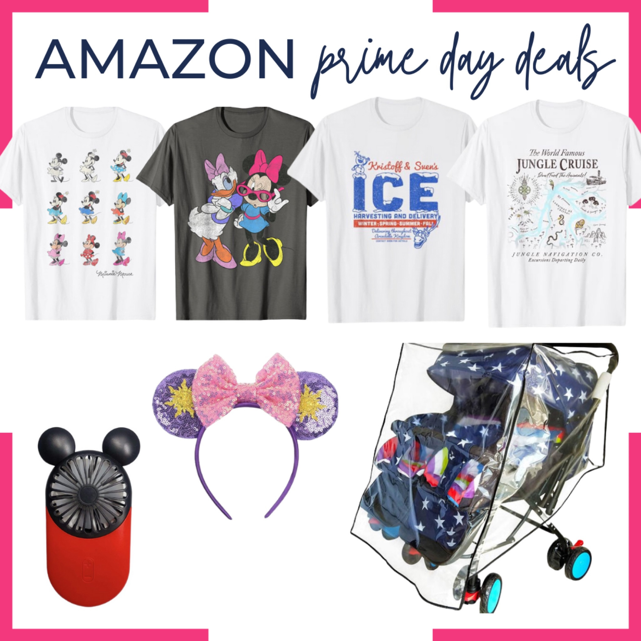 Amazon Prime Day Deal for your next Disney Trip 💗 these are items we already own or are currently in my cart! 

Disney tee, Mickey ears, Minnie Mouse, portable fan, rain over for double stroller 

#LTKFamily #LTKFindsUnder50 #LTKSaleAlert