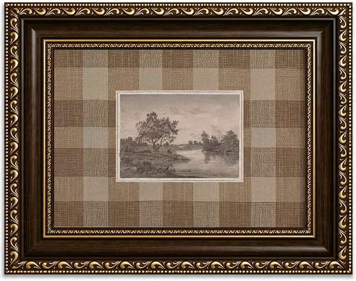 Vintage Gold Framed Landscape Canvas Wall Art, River Tree Sketch Painting Picture Wall Decor, Antique Country Scenery Poster Print Artwork for Living Room Entryway Home Decoration 9x11in | Amazon (US)