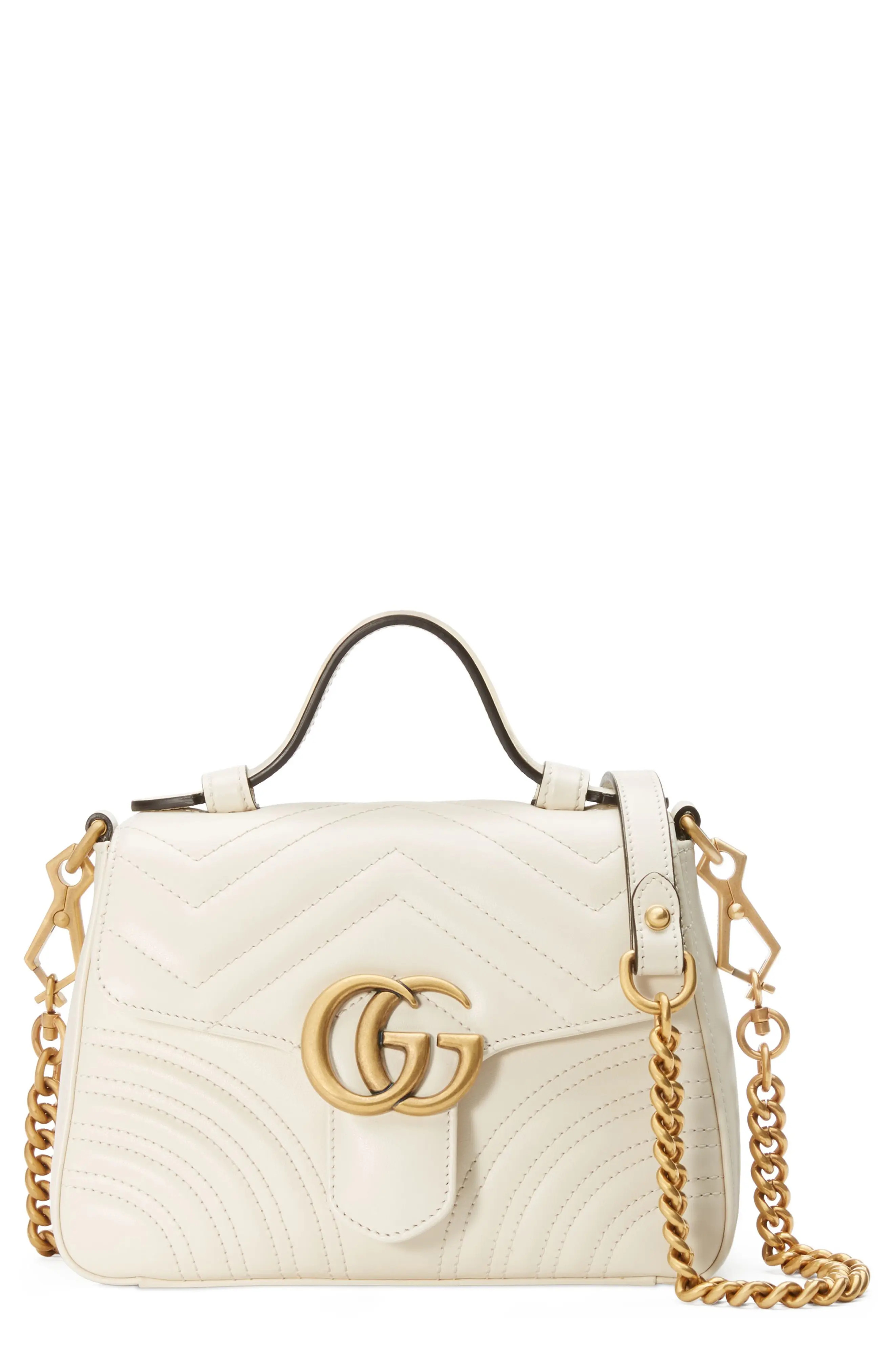 Gucci Marmont 2.0 Leather Top Handle Bag - White | Nordstrom